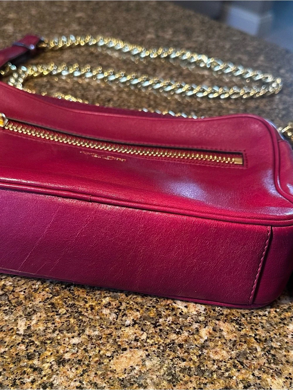 Coach Port Wine Color Leather Crossbody Bag Gold Chain C1394-25362
